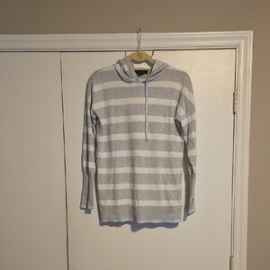 Tahari Light Gray and White Striped Women's Sweater